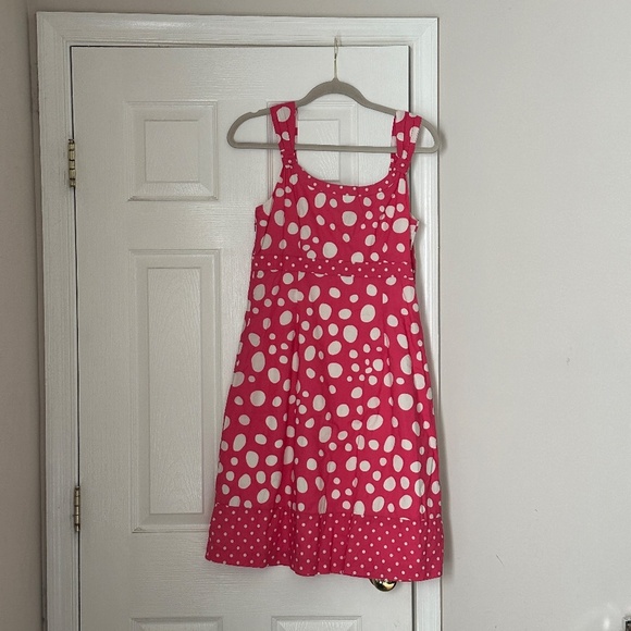 Women's Boden Pink White Polka Dot Dress Size 8 Regular Empire Sleeveless - Picture 4 of 8
